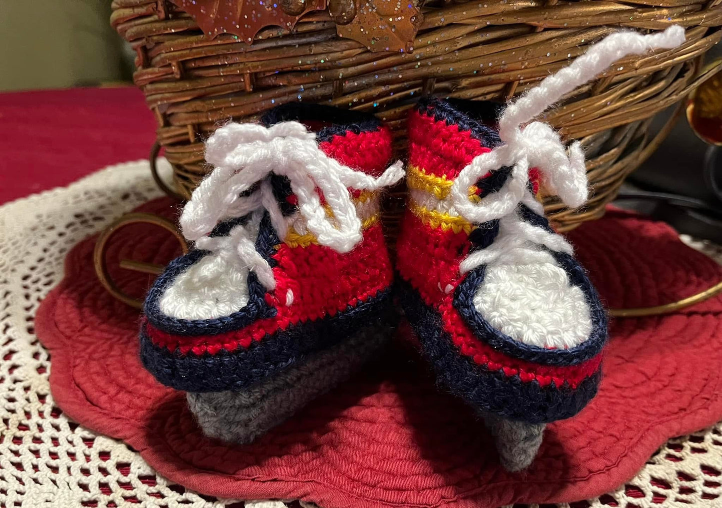 Team inspired crocheted hockey skates