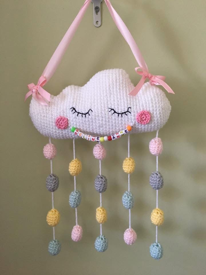 Handmade Crochet Cloud Mobile with Personalization