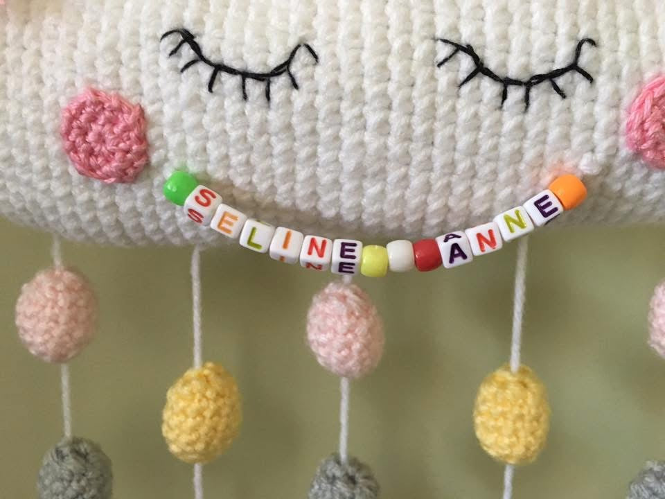Handmade Crochet Cloud Mobile with Personalization