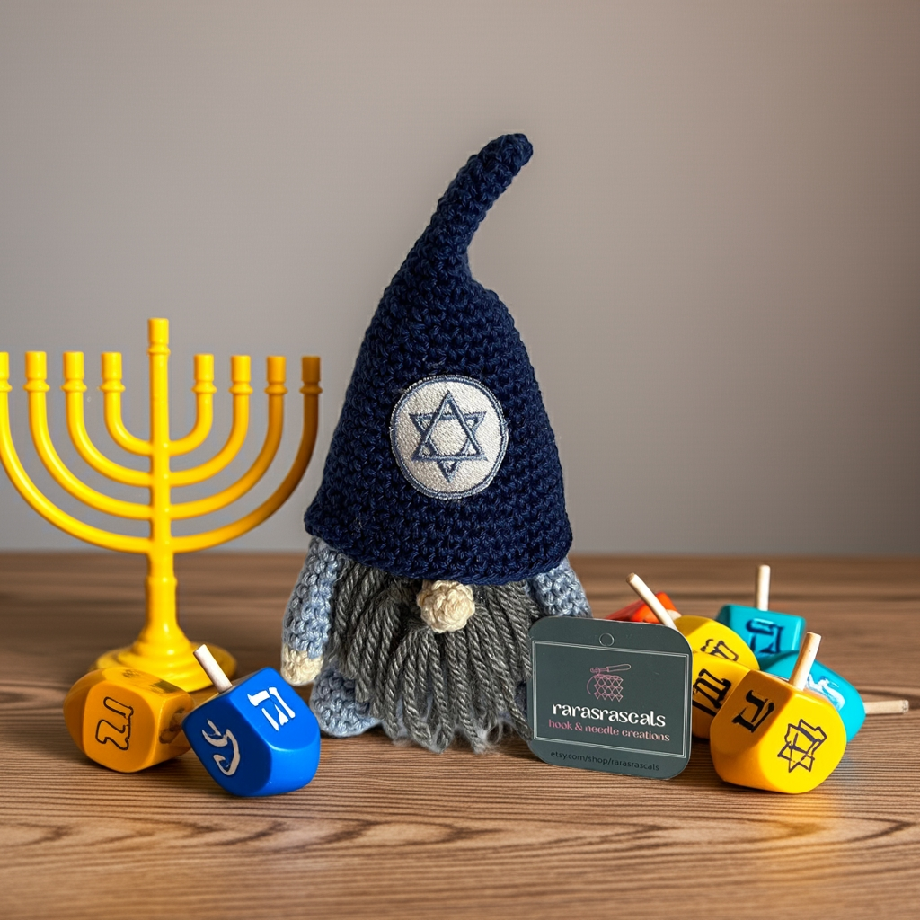 Handcrafted Hanukkah-Inspired Gnome - Unique Crochet Decor