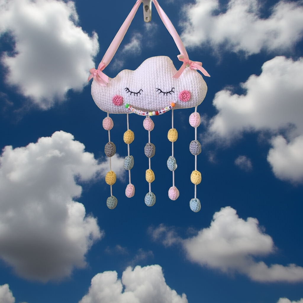 Handmade Crochet Cloud Mobile with Personalization